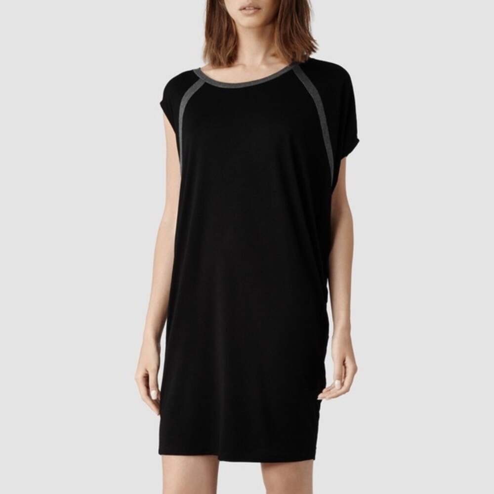 Allsaints Tessi Black Asymmetrical Mini Dress